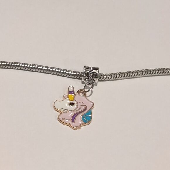 Silver Purple Blue Yellow Unicorn Enamel Dangle Charm for Pandora Style Bracelet - Picture 1 of 4